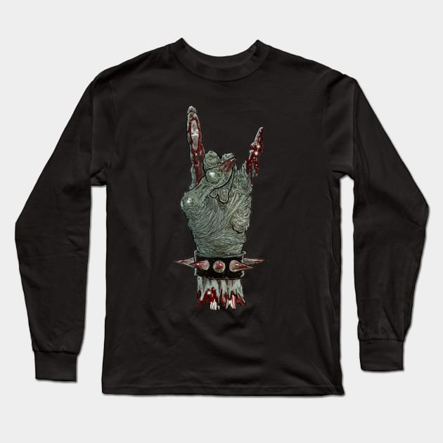 Zombie Horns Up Sigh Hand Gesture Long Sleeve T-Shirt by rsacchetto